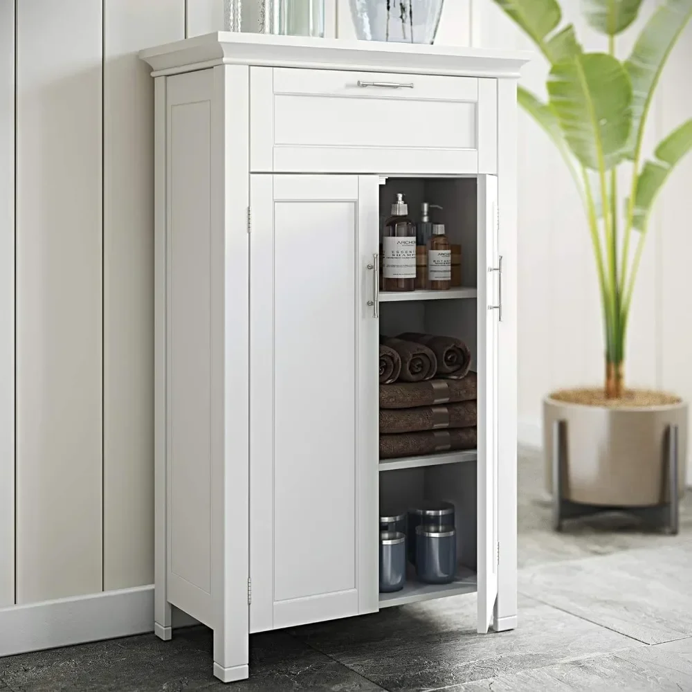 Two-Door Floor Cabinet Bathroom Furniture White Home