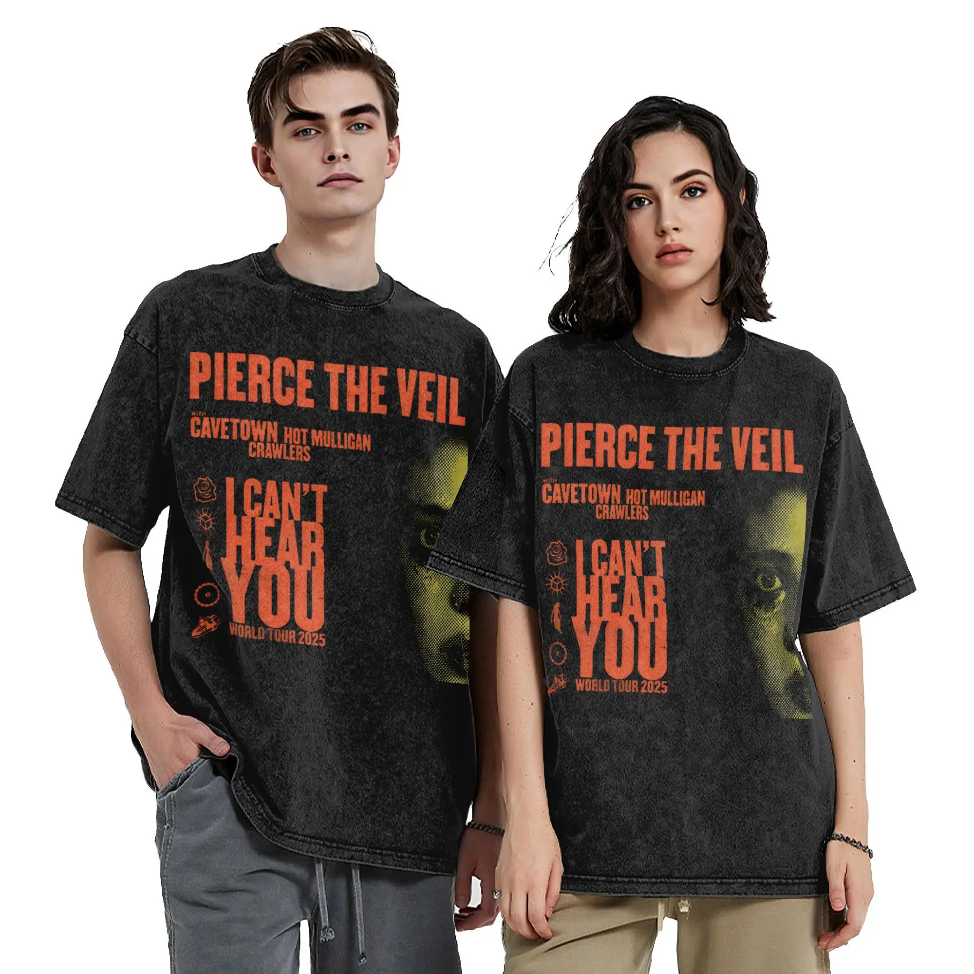 Oversize Pierce The Veil I Can’t Hear You World Tour 2025 Apparel T Shirt for Men Women Cotton Washed Tee Shirts Clothing