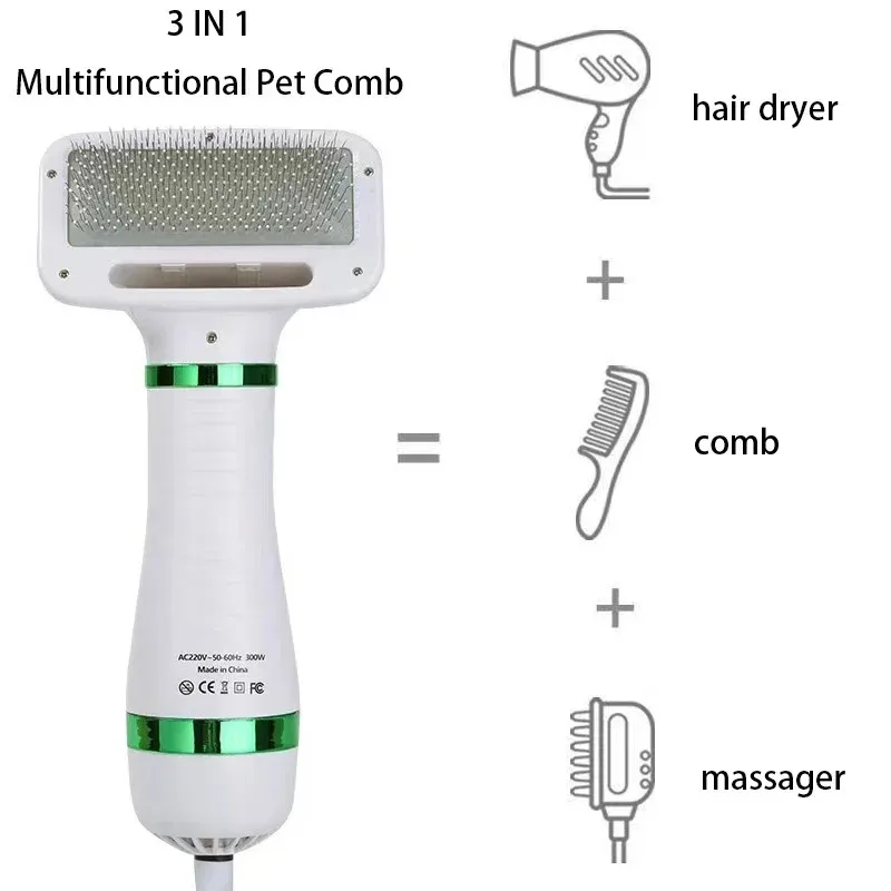 Pet Hair Dryer 2 in 1 Pet Grooming Dryer with Slicker Brush Pet Comb Cleaning Brush One-key Hair  Removal Dogs Cats Accessories