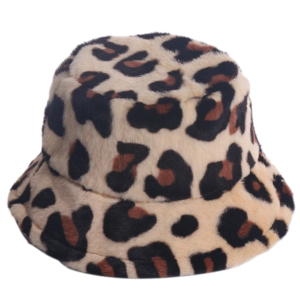 

Warm Leopard Bucket Hat Women Artificial Cap Winter Fisherman Hats Trendy Sunshade Windproof Breathable Autumn