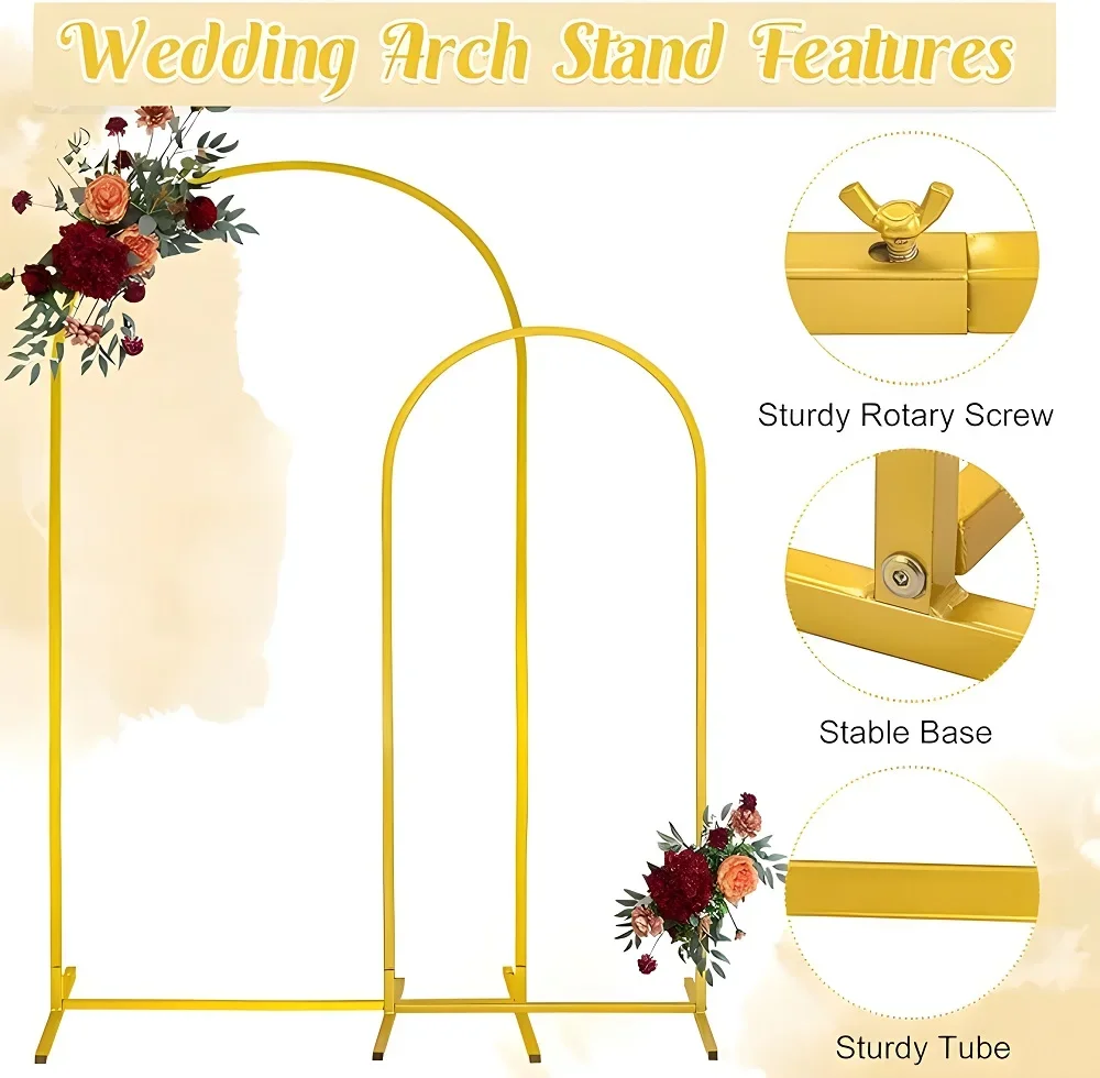 

Gold Arch Backdrop Stands, Wedding Background decoration, Balloon Flower Support, Metal Frames, Birthday, Home Decoration, 2Pcs