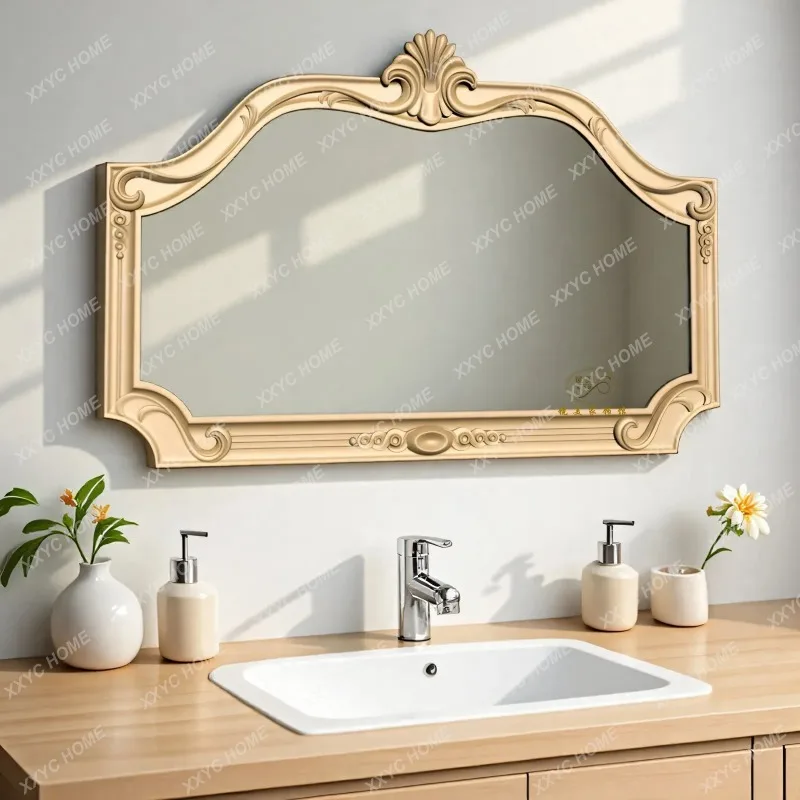 X-S  wall-mounted bathroom mirror carved retro bedroom vanity mirror desktop  bathroom HG