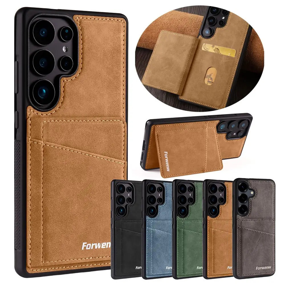 Ledertasche für Samsung Galaxy S25 Ultra Edge S24 Plus S23 Fe S22 S21 S20Fe S25U S24U S23U Kartensteckplätze Kartenhalter Telefonabdeckung