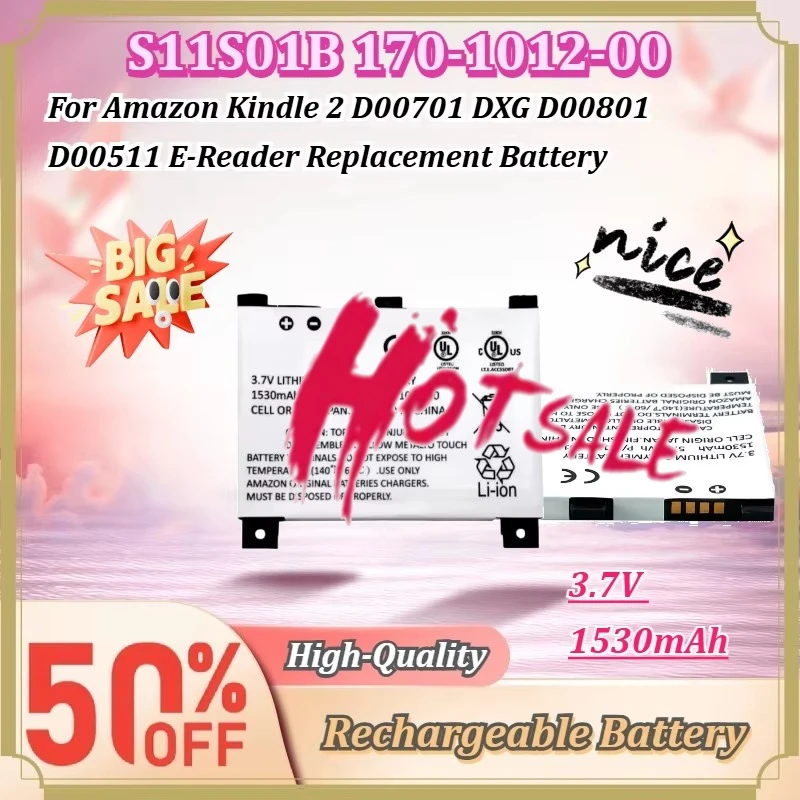 For Amazon Kindle 2 D00701 DXG D00801 D00511 E-Reader Replacement Battery S11S01B 170-1012-00 3.7V 1530mAh Li-Polymer Battery