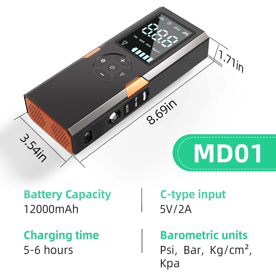 الاتحاد الأوروبي الأسهم اللاسلكي المحمولة منفاخ لإطارات السيارة مضخة هواء كهربائية 12000mAh مضخة إطار الدراجة مع مقياس الضغط لسيارة دراجة نارية الكرة #6