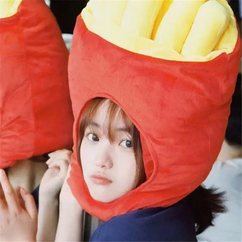 CreativeCute Cartoon Short Plush Hat French Fries Novelty Costume Dress Cap Photo Props Party for Festivals Masquerade Birthday