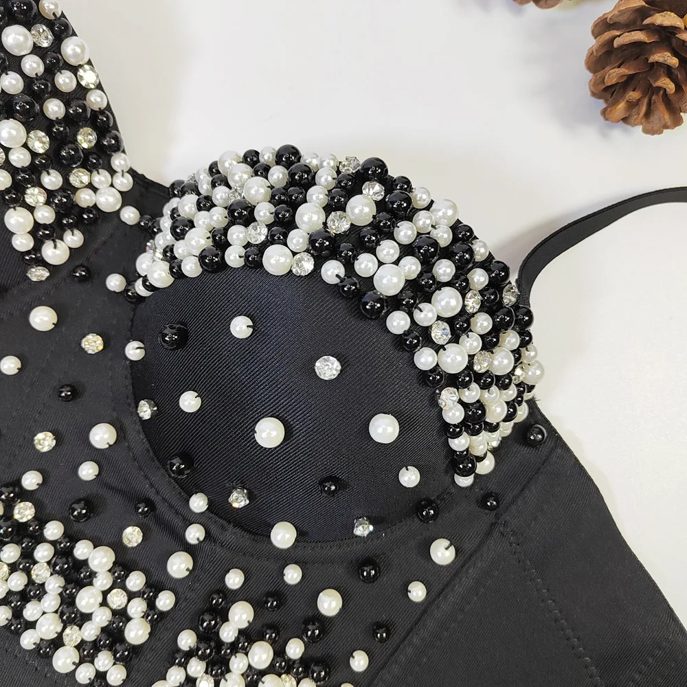 Luxurious Pearl-Studded Crop Top For Women - Flattering And Figure-Hugging Design - New Fashionable Stage Performance Costume