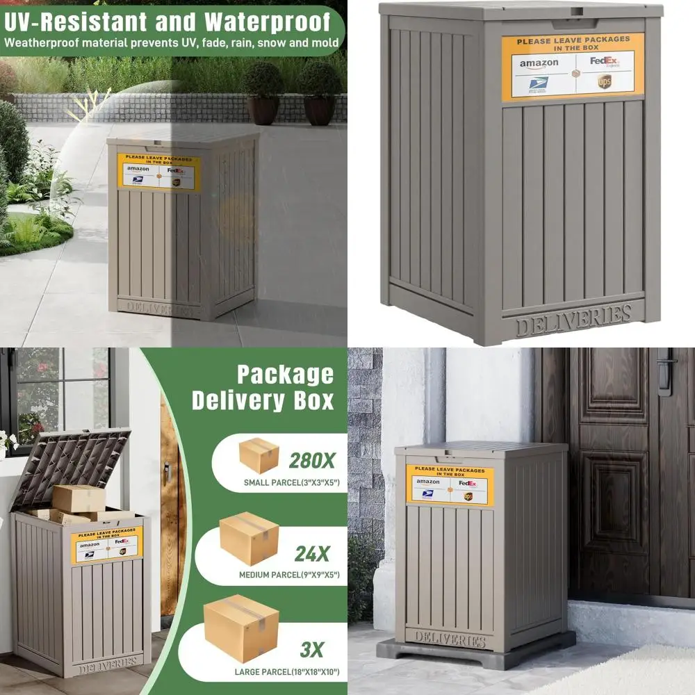 

Ящик для хранения на открытом воздухе объемом 48 галлонов с запирающейся крышкой - водонепроницаемый ящик для террасы для безопасной доставки посылок