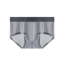 Men's Ice Silk Sexy Underwear Mid Rise Seamless Breathable Briefs Ultra-thin Quick Dry Panties U Bulge Pouch Underpants Cuecas