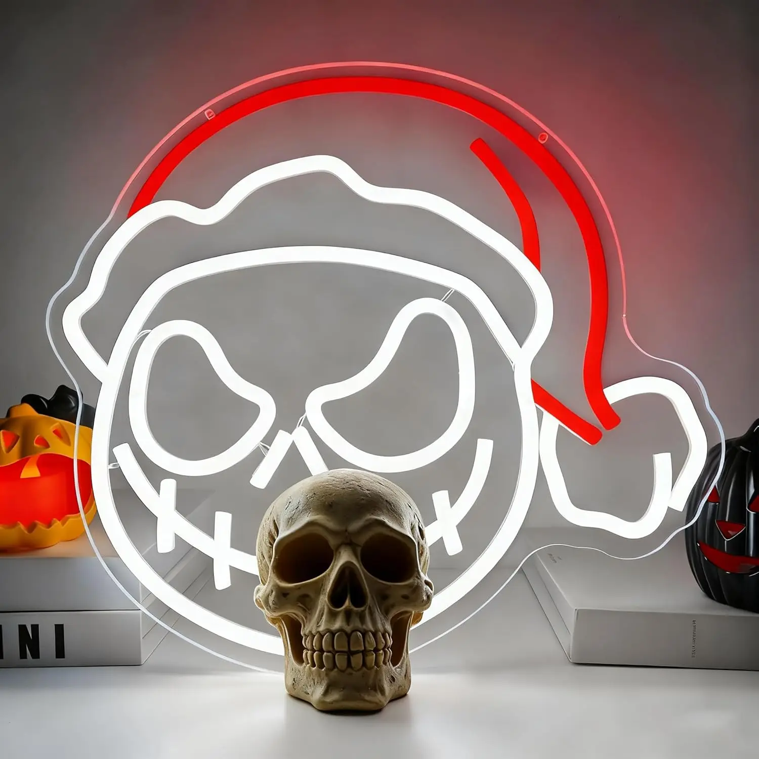 Christmas Skull  LED Neon Sign USB Dimmable Neon Light Sign for Gameroom Bedroom Bar Livingroom Birthday Party Gift Wall Decor