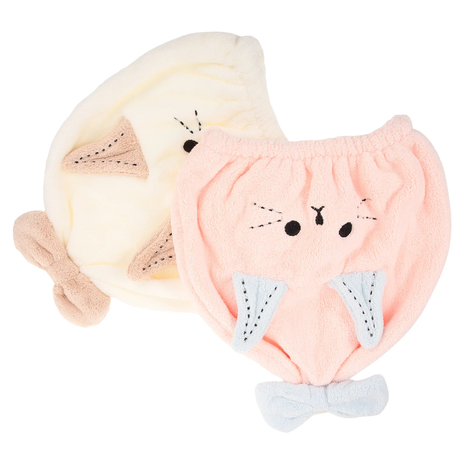 

2pcs Hair Drying Towel Fast Drying Cap Water Absorbent Bathing Hat For Women Coral Fleece Shower Cap Lovely Cat Ear Design White