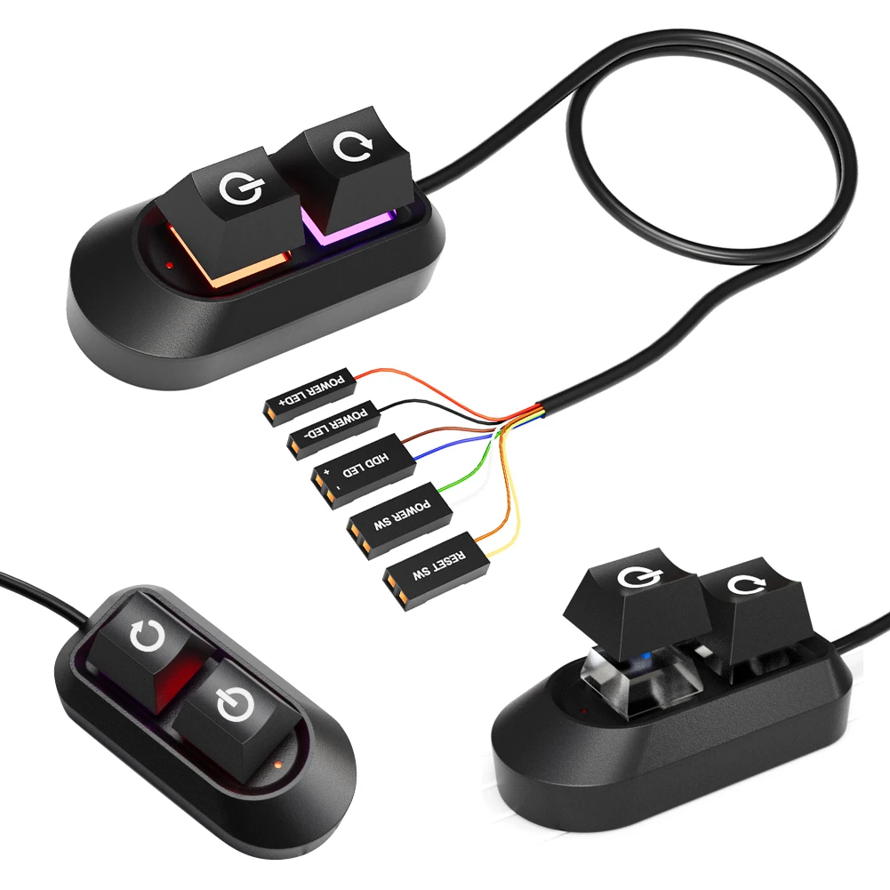 2M Desktop Computer Power Button RGB Lighting PC Switch External Power Switch Motherboard Switch On Off for Home Office PC Case