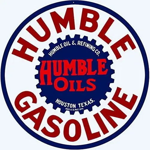 Humble Gasoline & Oils Station Round Metal Tin Sign Garage Sign Oil Sign 12X12 Inches