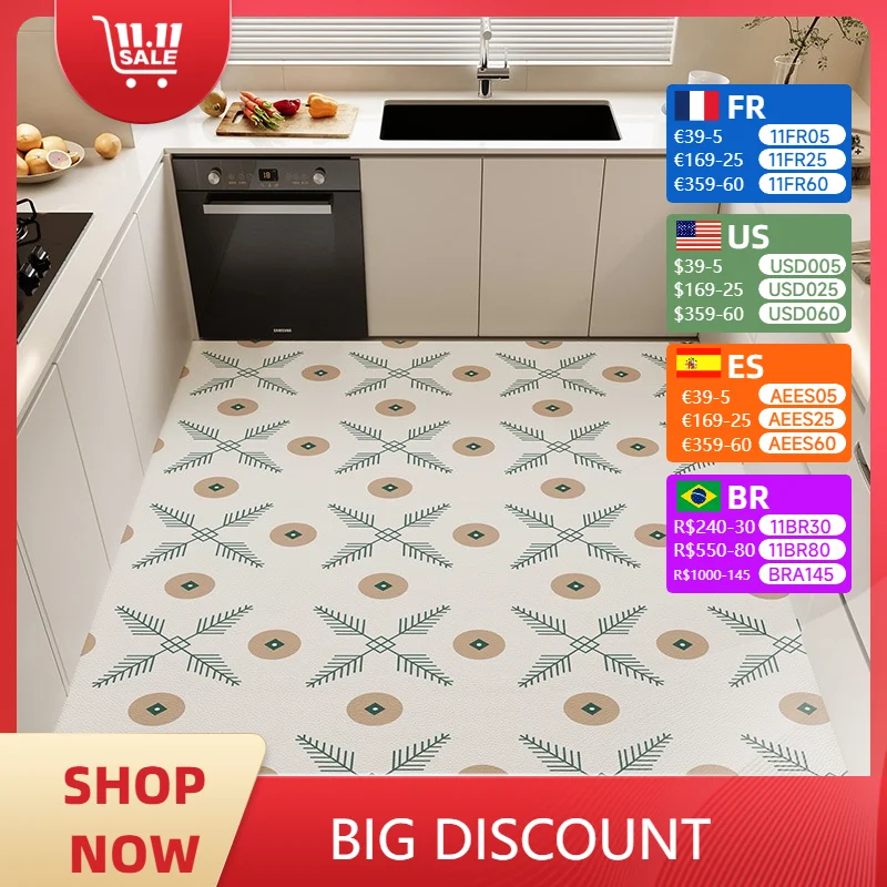 Modern Kitchen Mat Stain-resistant Free Care PVC Leather Waterproof Oil-proof Non-slip Soft Rug Balcony Carpets Ковер Tapis 러그