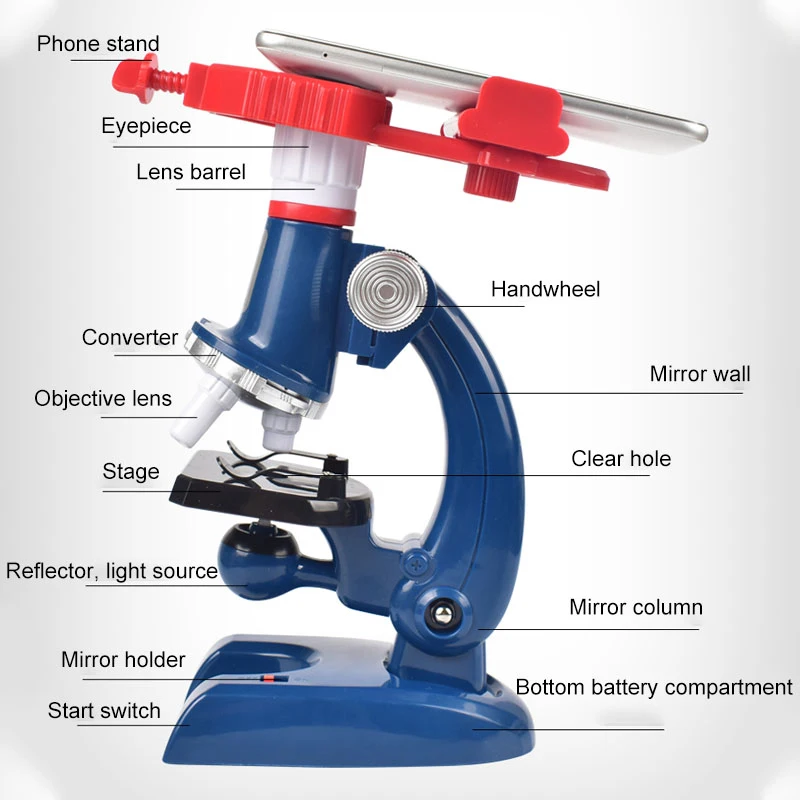 Microscope Kit LED 100X 400X 1200X Lab Biological Microscope For Children Home School Science Educational Toy Gift