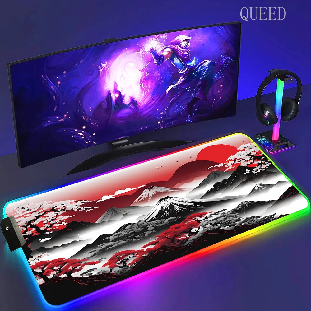 Gaming Cool Mouse Pad with Backlight Mouse Carpet Rgb Mat Non-slip Rubber Mat Mountain Landscape Led Speed Mousepad Gamer Pc Mat