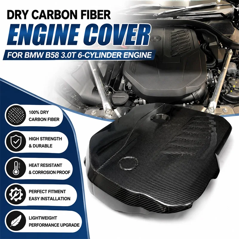 Dry Carbon Fiber Engine Cover Engine Hood Cover Trim Protector Panel Guard For BMW 5/7/8/X5/X6 Series B58 3.0T 6-Cylinder Engine