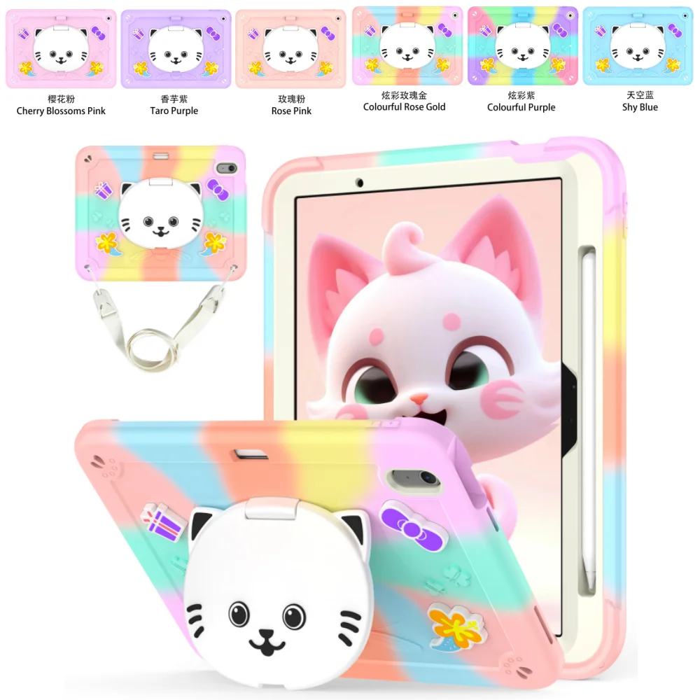

Чехол для iPad Air 11 дюймов 2024 A2899 A2900 со встроенной подставкой Cute Cat, мягкая силиконовая задняя крышка с плечевым ремнем и держателем для ручек