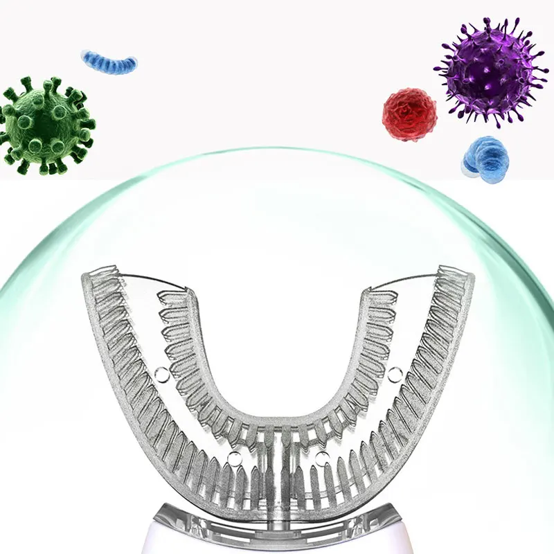 Cepillo de dientes eléctrico ultrasónico, limpieza Dental automática de silicona tipo U, resistente al agua, descarga de 360 grados