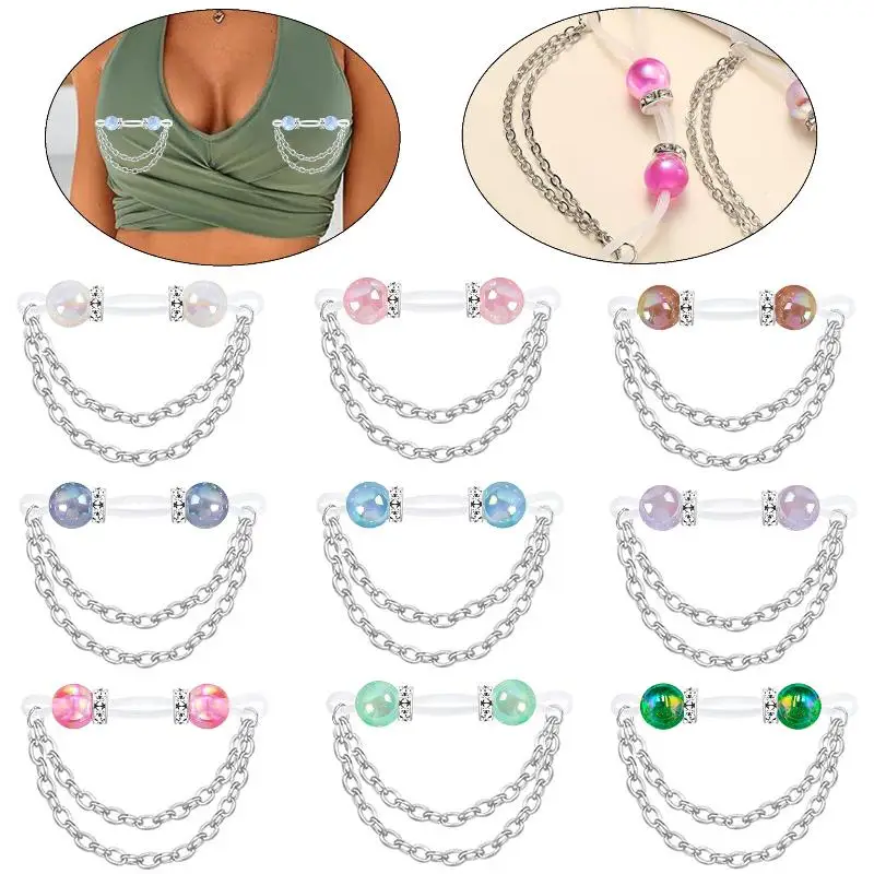 1 Pair Adjustable Fake Nipple Rings No-Pierce Acrylic Nipple Rings With Glitter Beads Perfect For Party