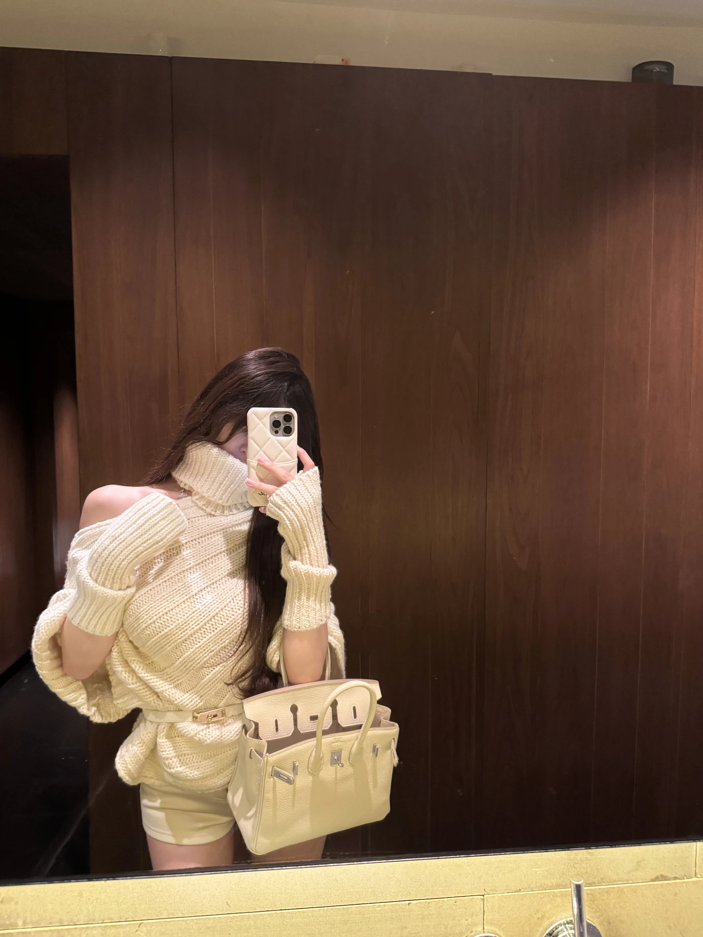 

M900 High-Ne Knitted Sweater Women's Autumn Winter Lazy Sle Asymmetrical oulder Bared Pure White Top Faionable Casual