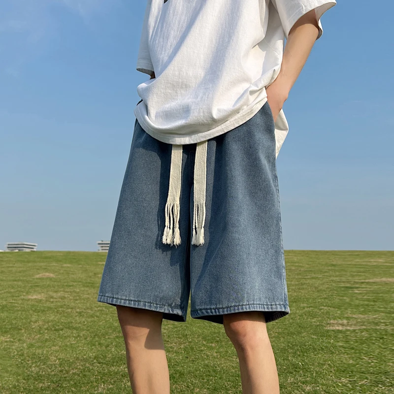 

Youthful Casual Loose Fit Five Inch orts Vintage Waed Bleached Denim mid Waist Zipper Closure Straight Leg Thin Jeans orts