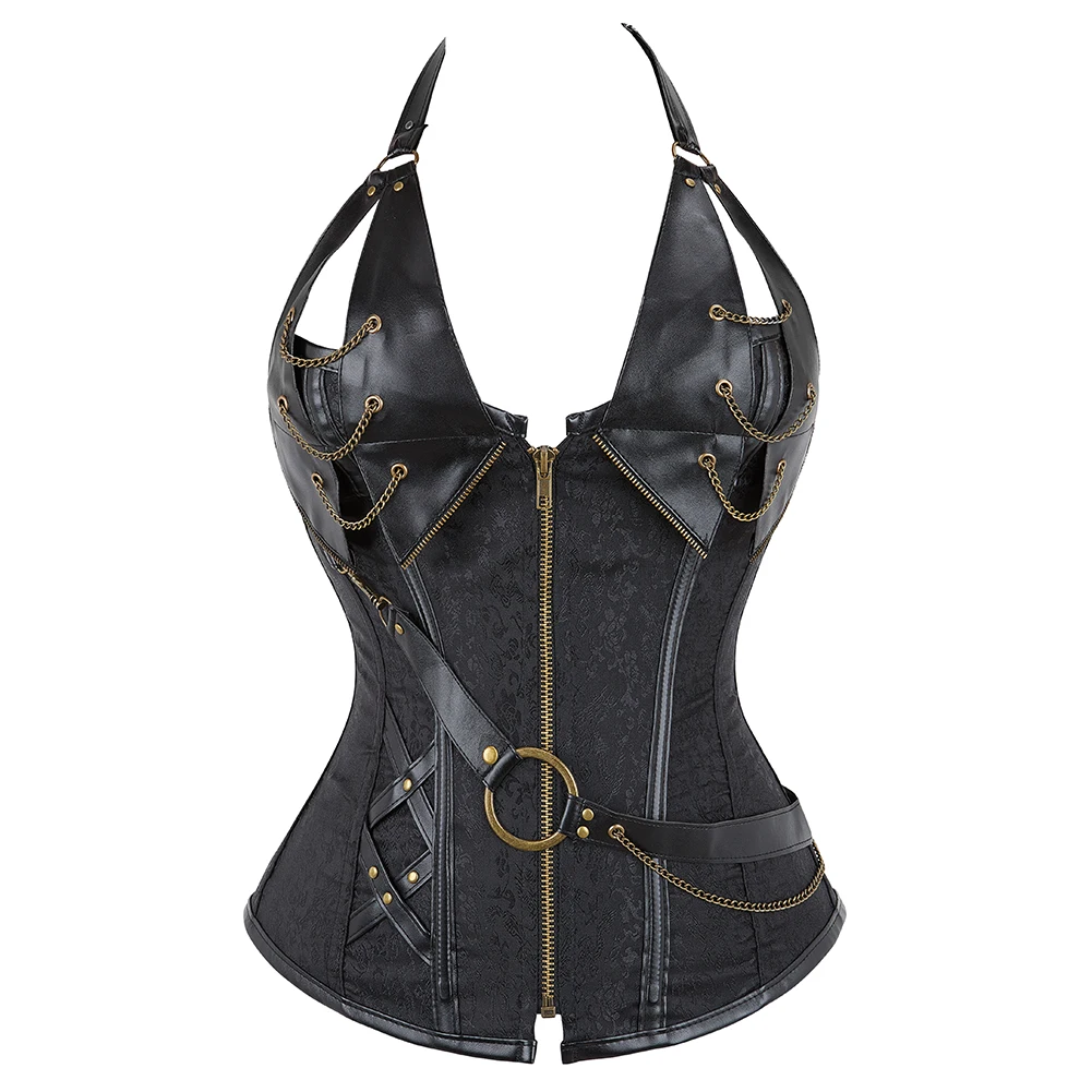 Gothic Steampunk Corset Corselete Women\'s Corsets Plus Size Halloween Bodice Straitjacket Leather Steel Boned Bustier