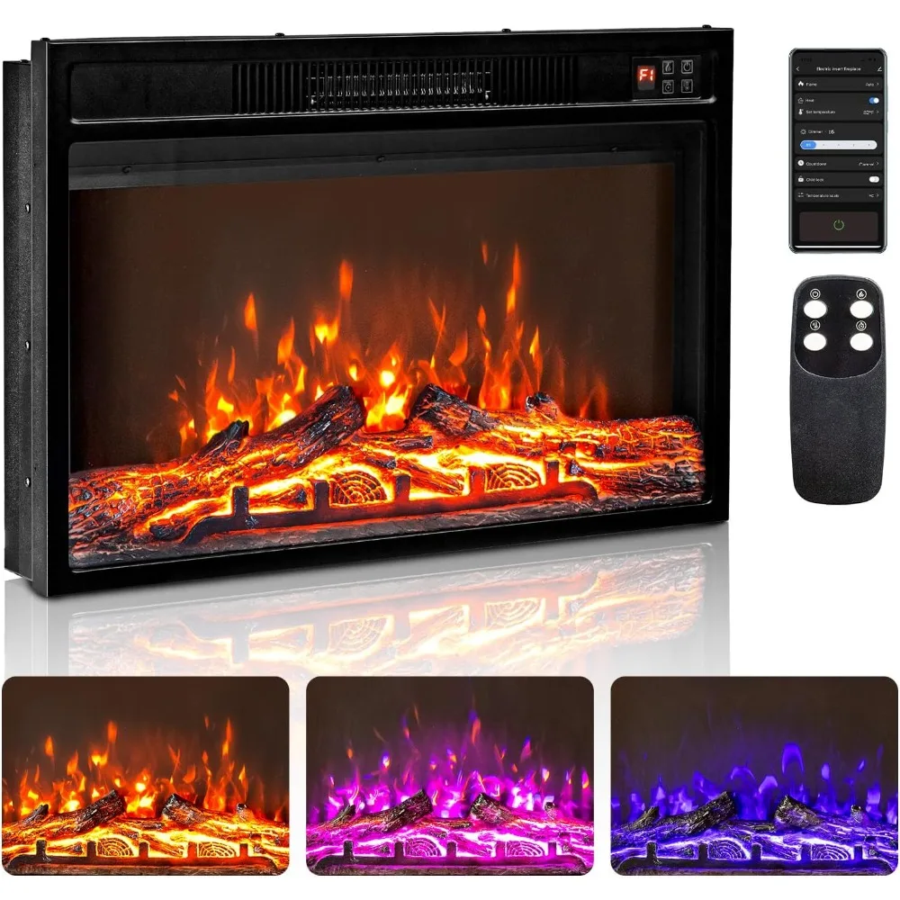 

Electric Fireplace Inserts with APP & Remote Control, 1400W Recessed Stove Heater with 8H Timer, 6 Flame Colors, 5 Brightness