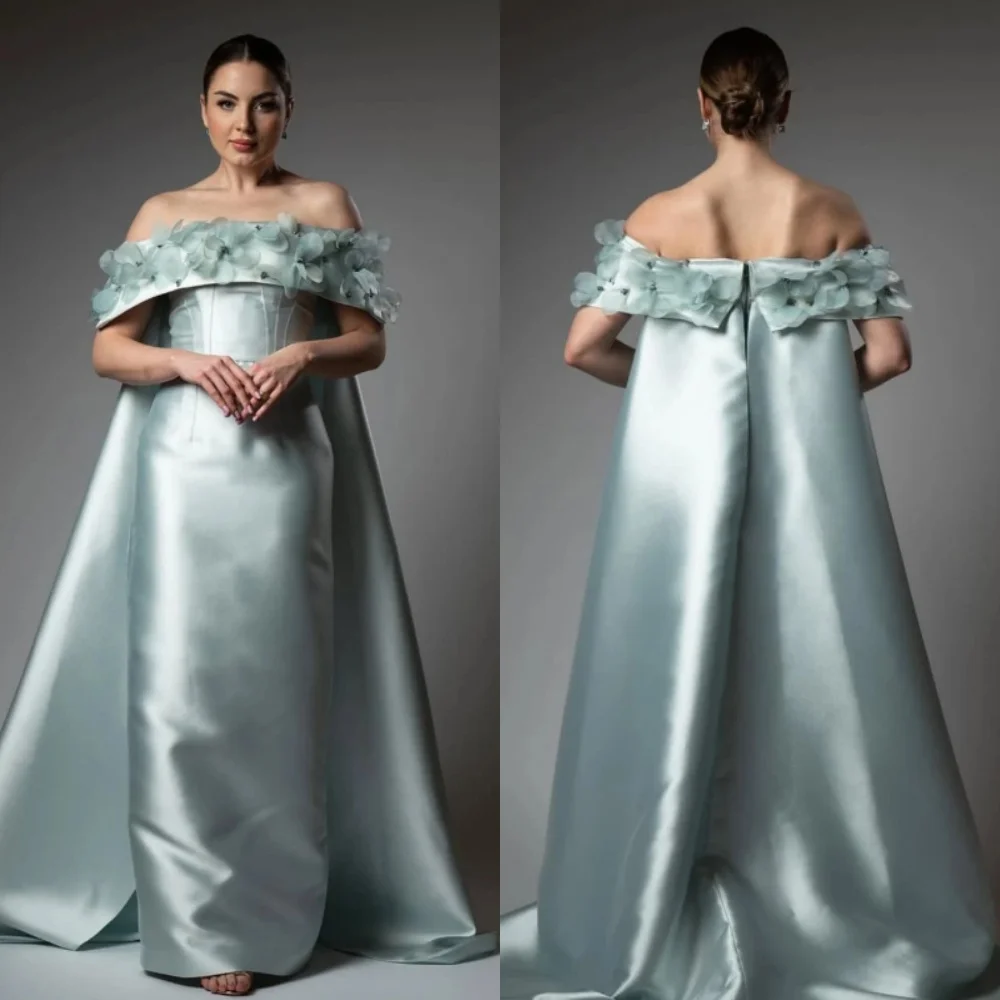 

Customized Modern Style Fashion Handmade Flower Rhinestone Straight Off-the-shoulder Long Dresses Bespoke Occasion Dresses