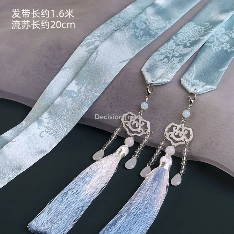 2025 brocade printed ancient style hanfu accessory fairy ribbon tassel hair straps chinese retro daily hanfu versatile hair band