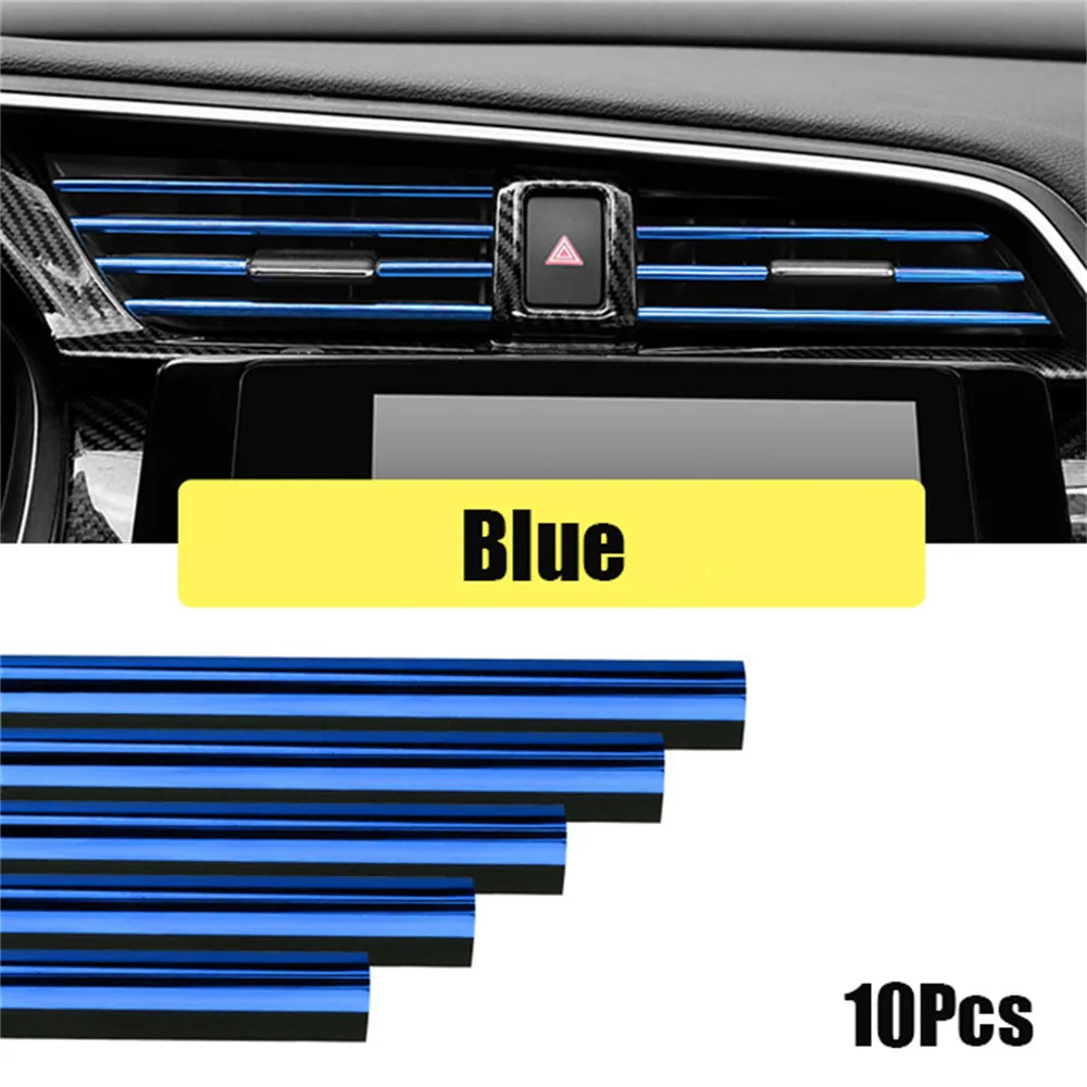 10Pcs/SET 20cm Car Air Conditioner Vent Outlet Trim Strip U Shape Chrome PVC Colorful Shiny Car Trim Strip For Car Decoration