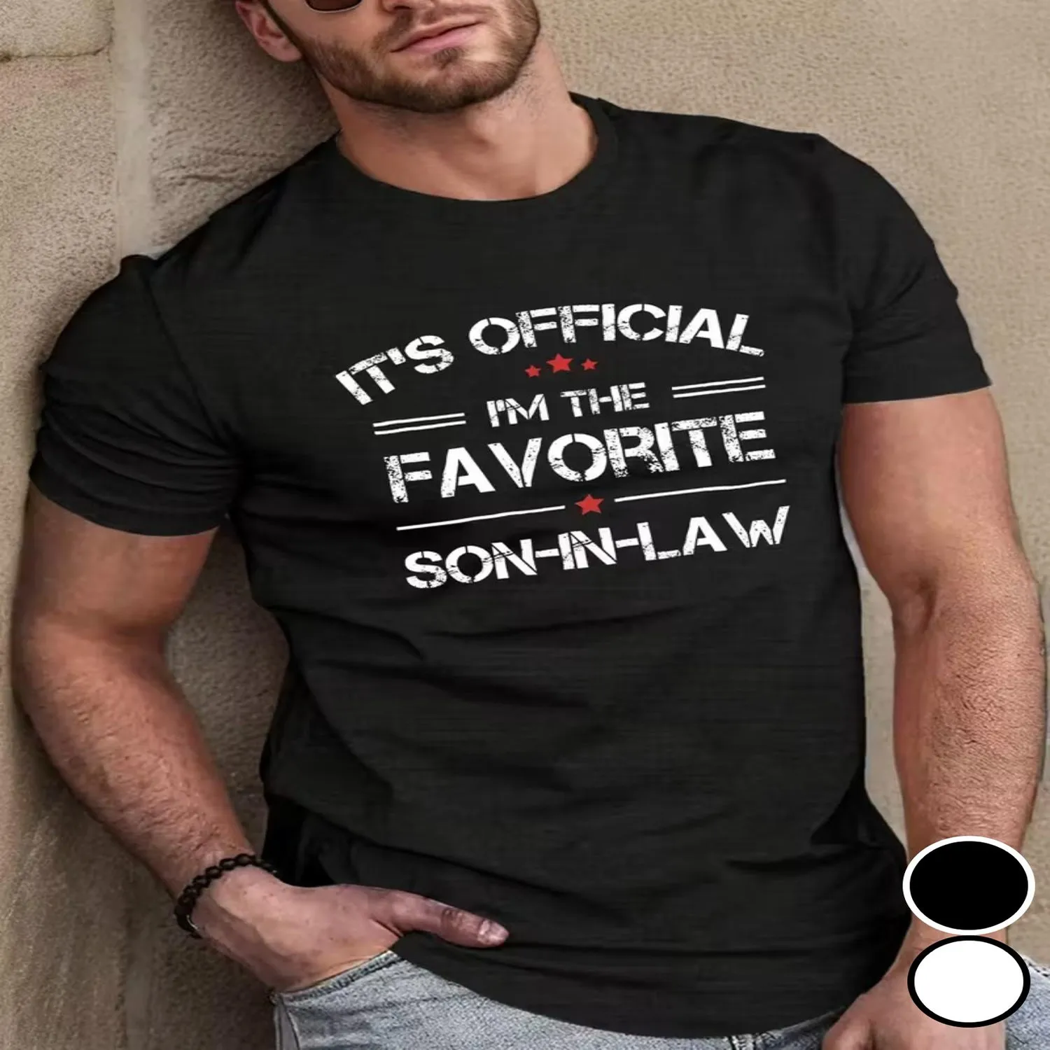 Men'S Funny Korean-Inspired _Favorite Son-In-Law_ Korean Text Print T-Shirt - Stretch Short Sleeve Round Neck Tee, Casual Summer Shirt with Marriage Proposal Gift Idea, Machine Washable Korean Dr Gift for him, Retro graphic tee