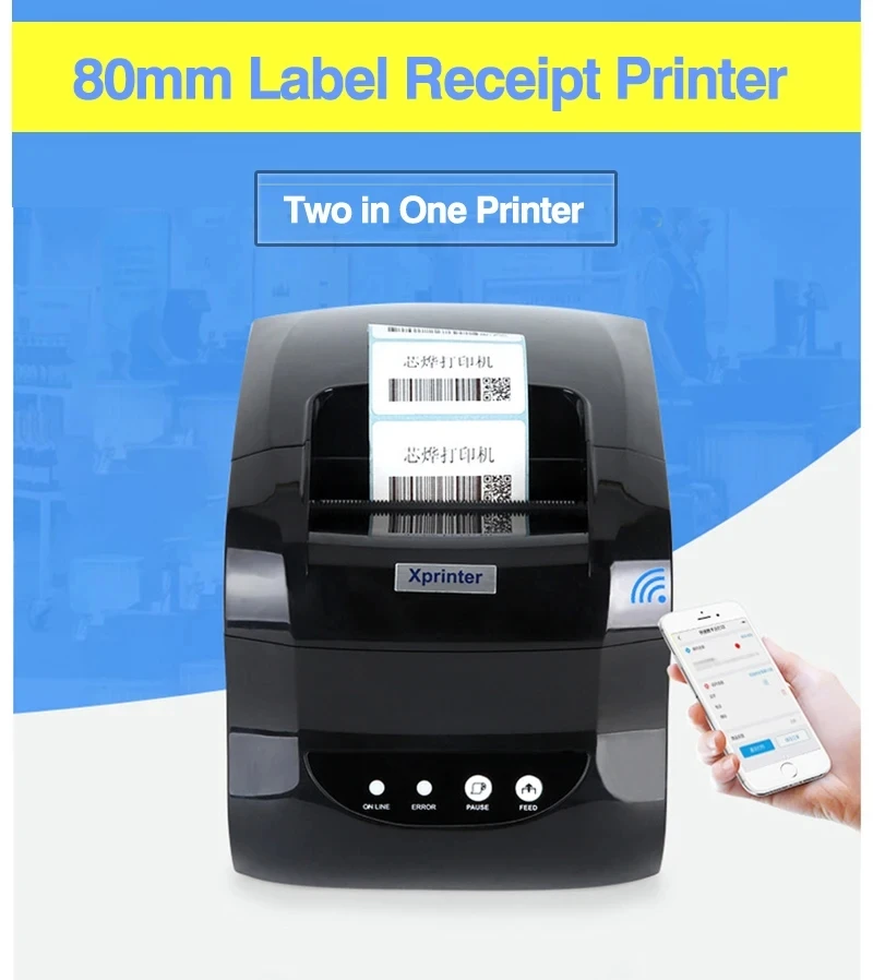 Xprinter XP-365B Bluetooth Thermal Receipt Printer Label Printer USB Sticker Printer Barcode Make Machine support Windows/Linux