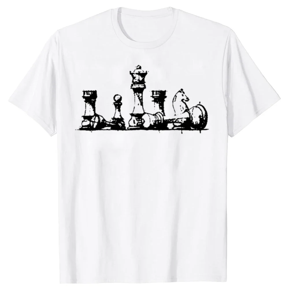 

Chess Pieces Fallen King Queen Rook Knight Pawn Graphic Tee Men Casual Cotton Crew Neck T-shirt