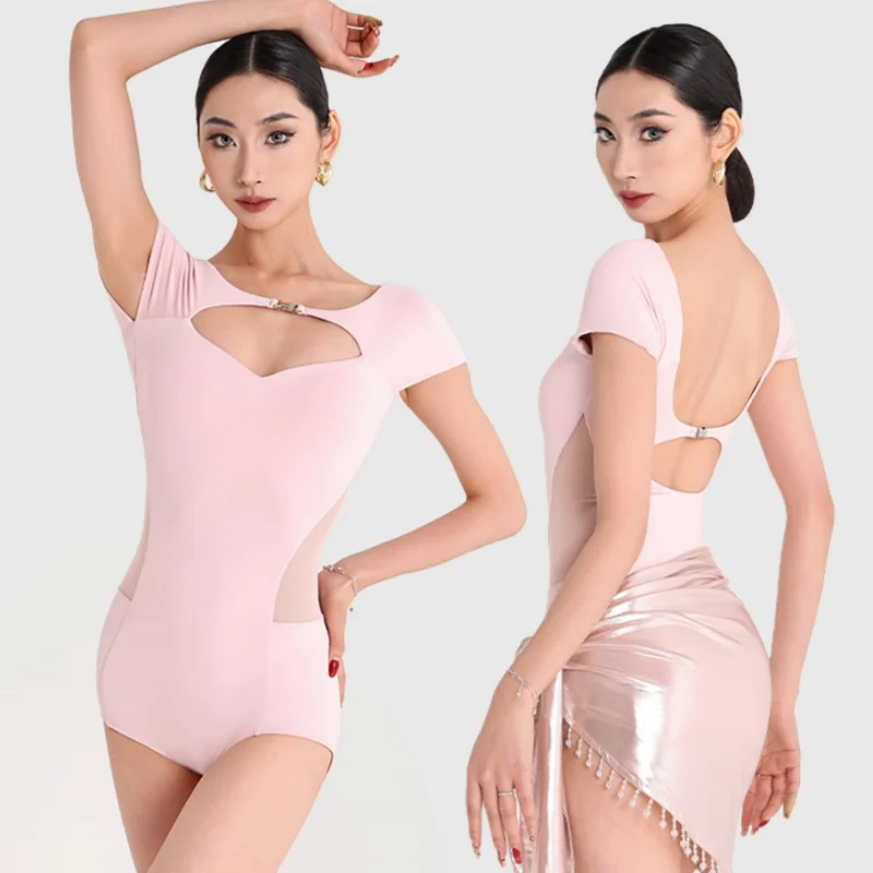 

New Latin dance costume for women's sexy backless top+tassel hip scarf 2pcs adult female tango chacha samba training outfit
