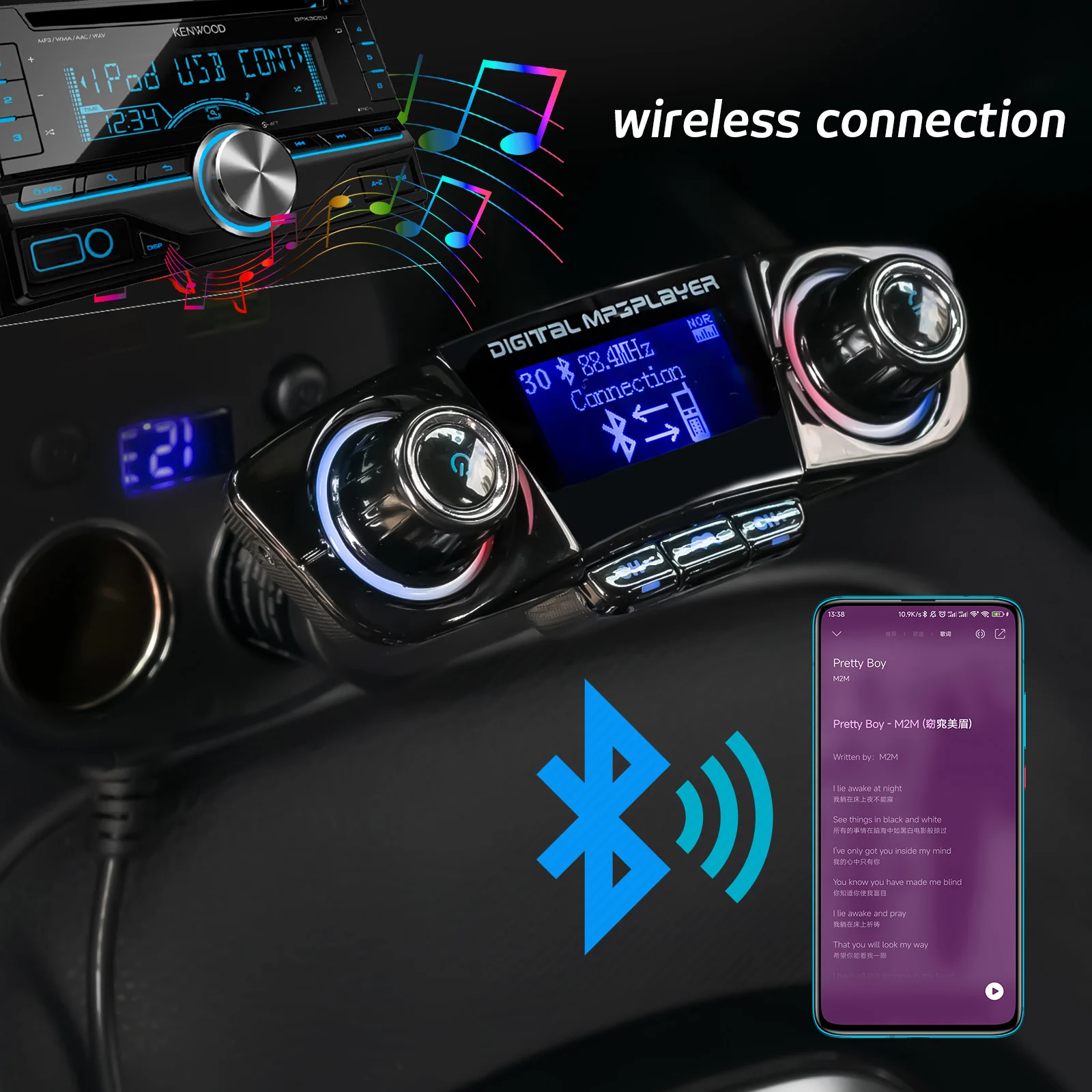 Car Radio Handsfree FM Transmitter Wireless Bluetooth Receiver Kit Adapter Hands free Aux TF Card Dual USB MP3 Player Charger