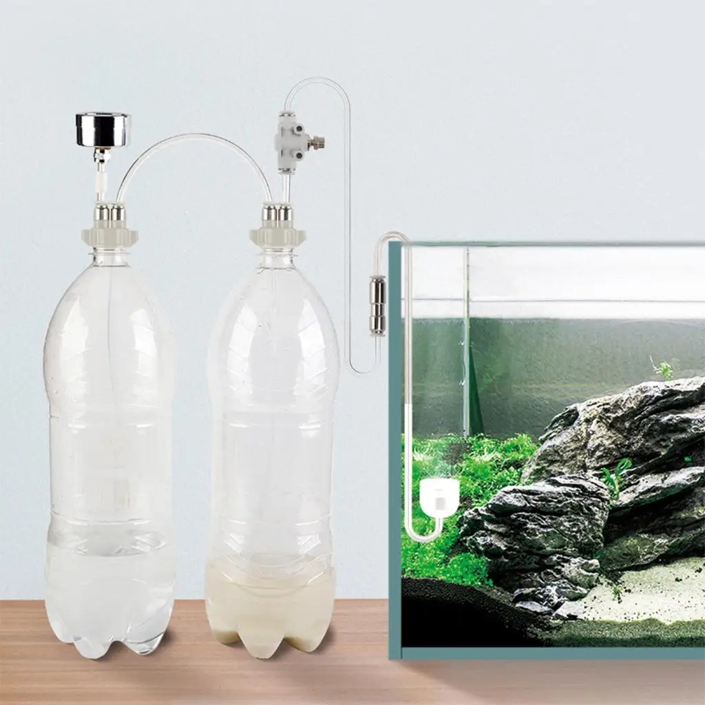 Aquarium Co2 Generator with Pressure Gauge Plastic Metal Pipe Diffuser for Plant Tank Injection