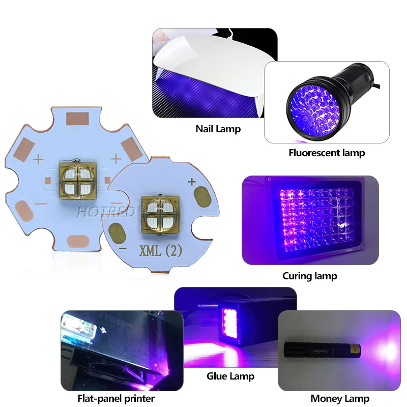 12V 10W XLM 5050 Semileds High Power UV Purple LED Chip 365nm 405nm  Lamp Diode Chip phosphor lighting For Printer Curing