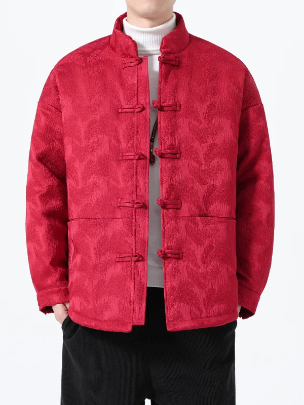 

Men's Winter Thiened Cotton Jaet Embroidered Retro Chinese Sle Warm Coat Red New Year Large Size Casual Faion Ci Sle