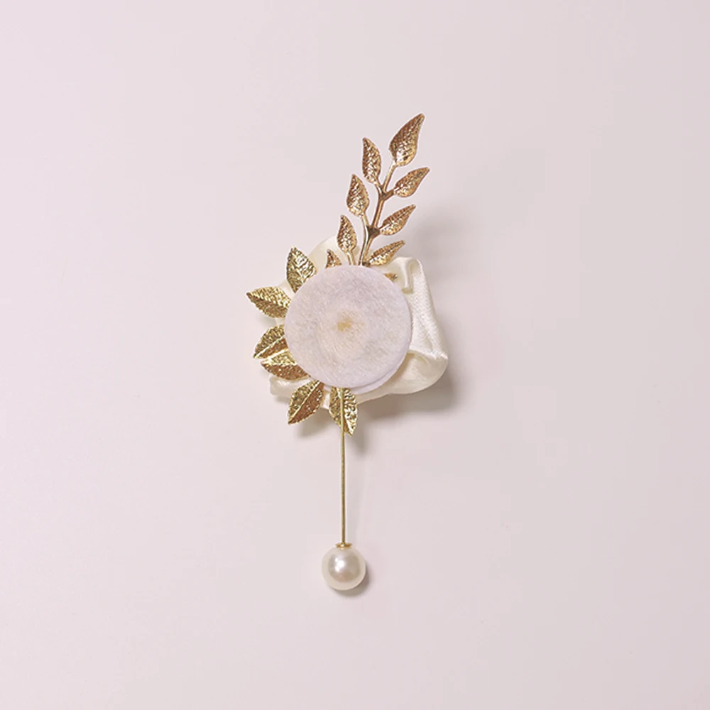 أنيقة الورد الاصطناعي العروة مع ورقة الزفاف التبعي زينة الصدر لمناسبات حفلات الزفاف #3