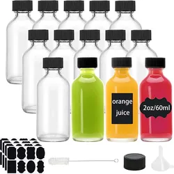 Botellas Pequeñas de vidrio transparente con tapas para líquidos, frascos pequeños cortos con tapas, Mini botellas de jugo de vidrio para poción, chupitos de jengibre, 2oz