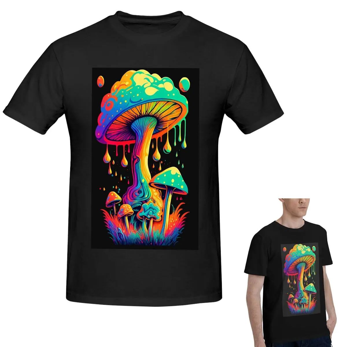 

Mystical Fungi Magic Mushroom Psychedelic Trippy Hippie Trippy Mushroom T-Shirt Men's Fashion Oversized T Shirt Men Crew Neck