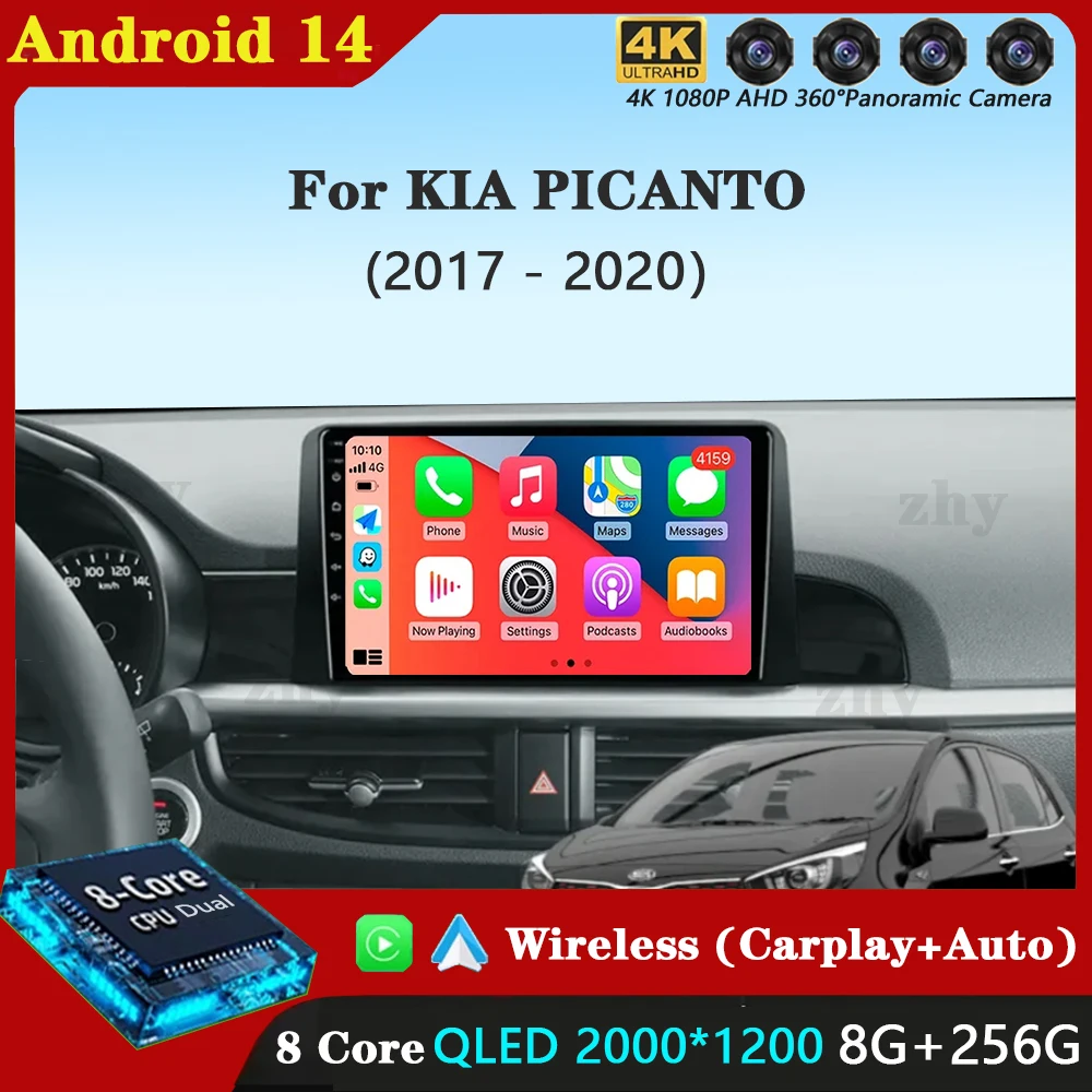 

Android 14 Carplay Car Radio For KIA PICANTO Morning K 2017 2018 2019 2020 Navigation GPS Multimedia Player Auto wifi+4G BT DSP