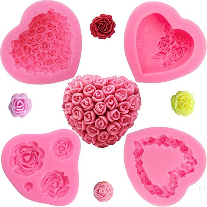 

[YU]1Pc Heart Rose Shape Silicone Sugarcraft Mold Cupcake Baking Mould DIY Handmade Soap Fondant Cake Decorating Tools