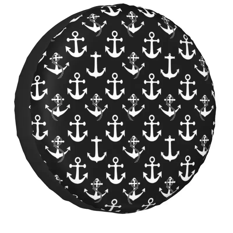 

Black White Nautical Anchor Pattern Spare Wheel Cover For Jeep Pajero 4x4 RV Sailing Sailor Tire Protector 14" 15" 16" 17" Inch