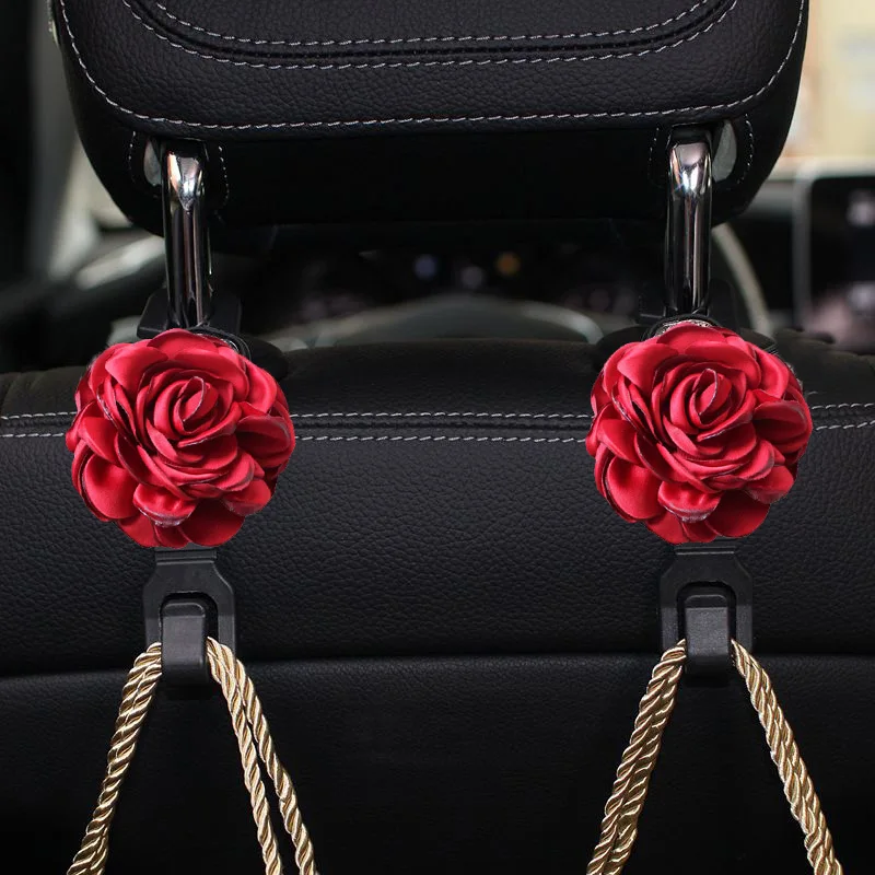 Wholesale 2pc Pearl Camellia Flowers Car Seat Back Hooks for Bags Hanger Holder Auto Organizer Headrest Mount Storage Clips