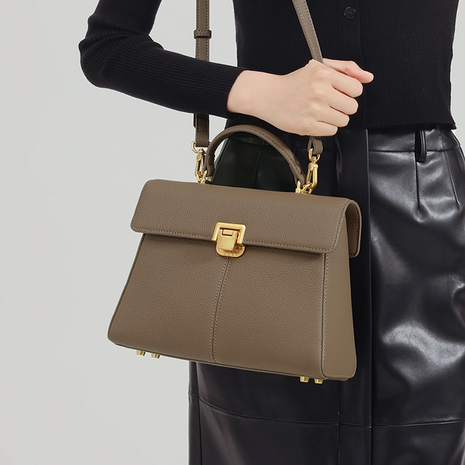 ITAMOOD 27cm Women\'s Genuine Leather Handbag with Adjustable Strap Women Large Capacity Multi-Purpose Shoulder Bag for Daily Use