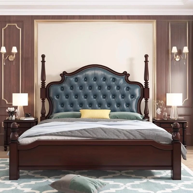 

All solid wood bed new 1.8m European leather double bed master bedroom simple and light