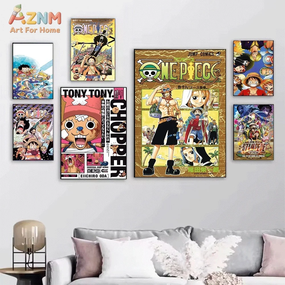 AZNM One Piece Luffy Gear 5 Chopper Anime Manga Canvas Wall Art Print Home Decor Poster