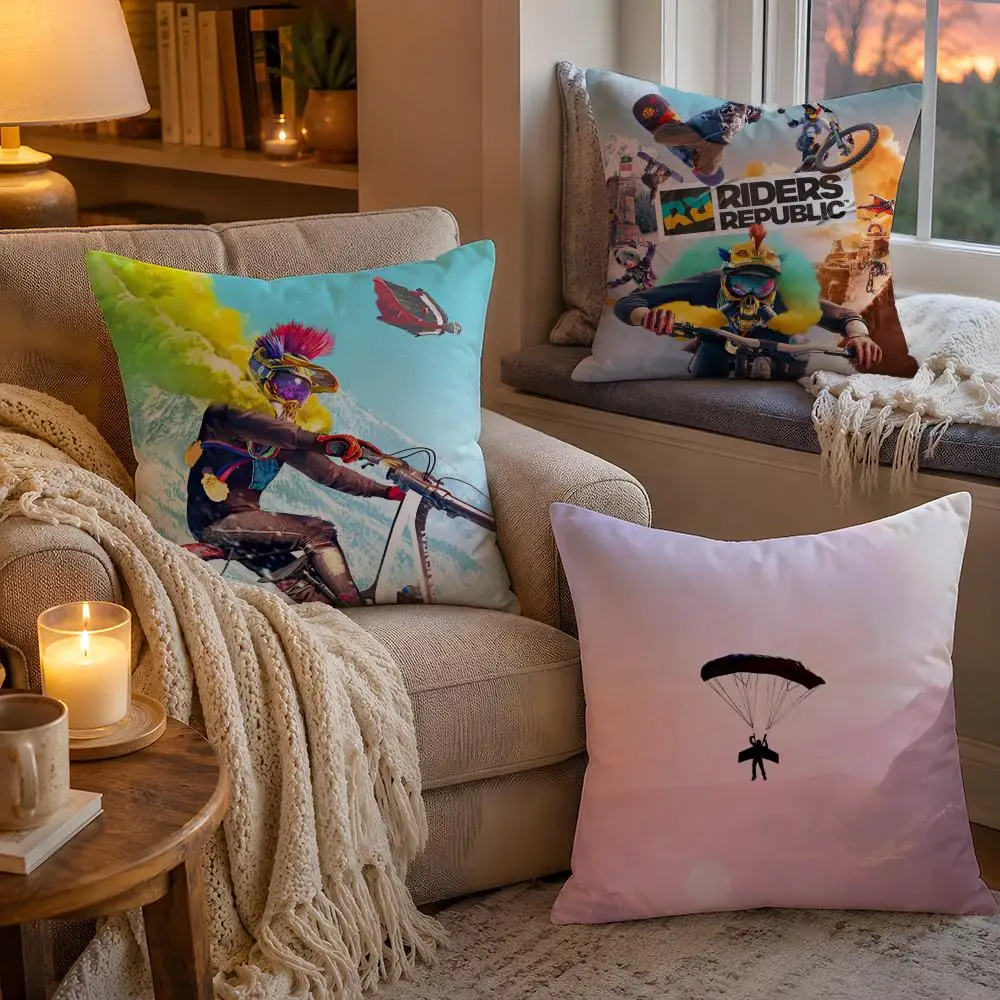 Cool Game R-Riders RepublicS Pillow Case Soft Plush Cushion Cover Double Print and Invisible Zipper for Sofa Home Car Use